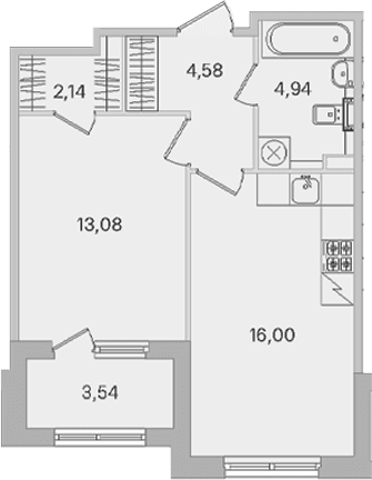 Планировка: Евродвушка 40,7 м² в ЖК «Дубровский»