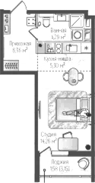 Планировка: Студия 30,2 м² в ЖК «Рига Хиллс»
