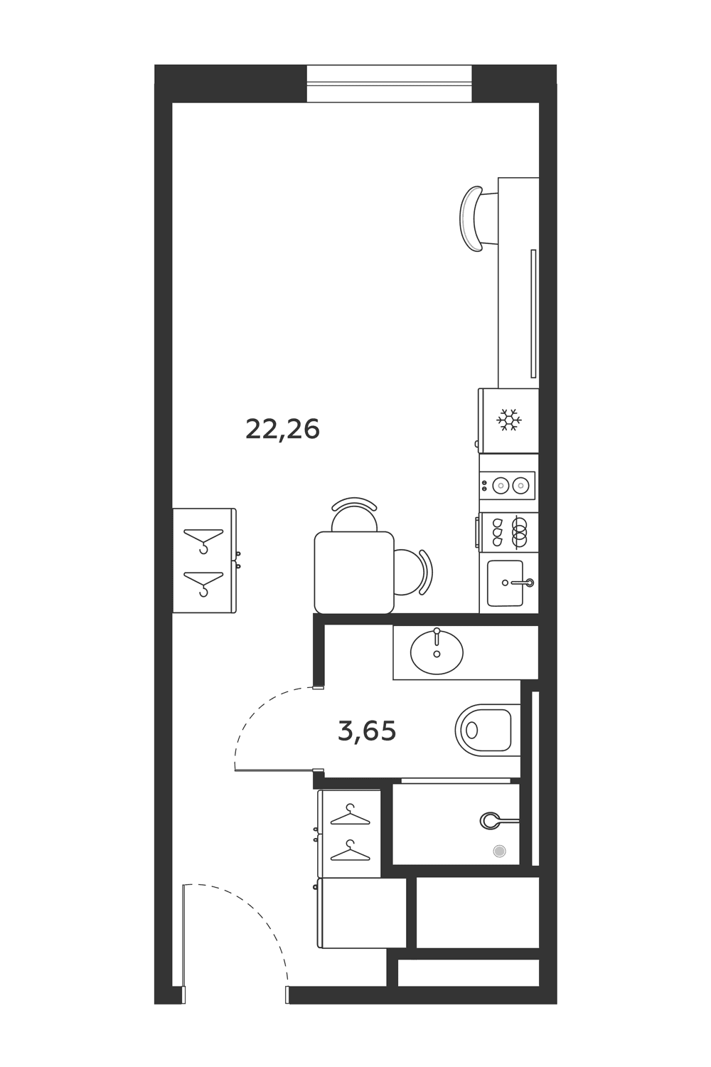 Планировка: Студия 25,9 м² в ЖК «МФК SAAN»