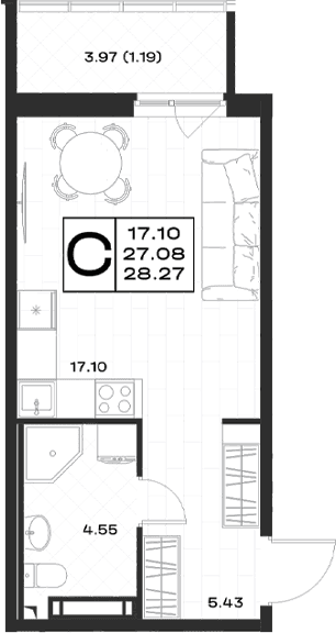 Планировка: Студия 27,1 м² в ЖК «Имена»
