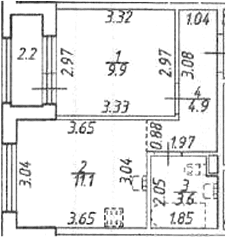 Планировка: Евродвушка 29,5 м² в ЖК «Новоселье»