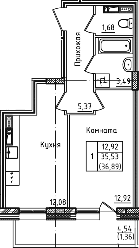 1-комнатная квартира