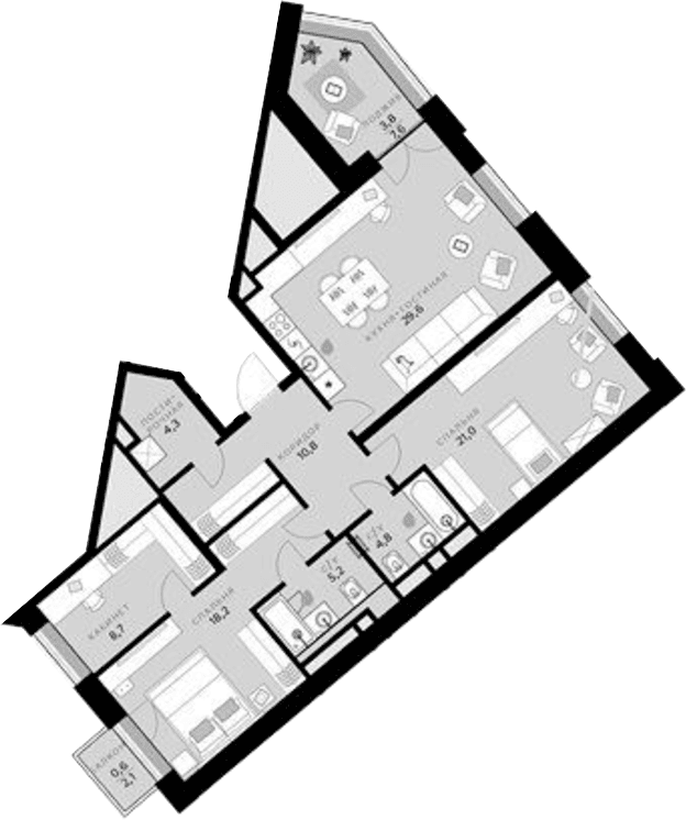 Планировка: Квартира евро-4 102,6 м² в ЖК «СберСити»