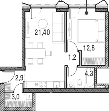 Планировка: Евродвушка 44,8 м² в ЖК «Метрополия»