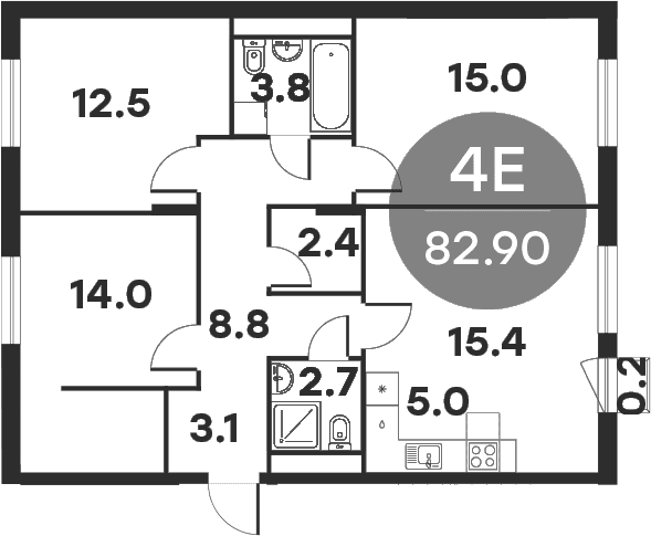 Планировка: Квартира евро-4 82,7 м² в ЖК «Равновесие»