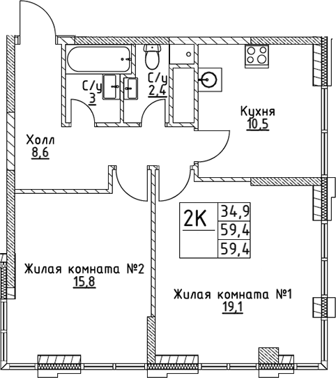 2-комнатная квартира