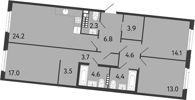 Планировка: Квартира евро-4 102,1 м² в ЖК «Визионер»