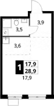 Планировка: Студия 28,9 м² в ЖК «1-й Донской»