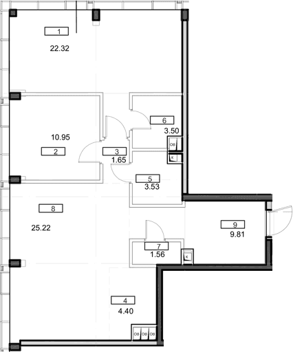 Планировка: Евротрёшка 82,9 м² в ЖК «Мод»