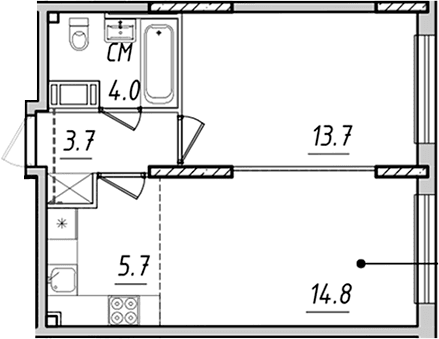 Планировка: Евродвушка 41,9 м² в ЖК «Измайловский»