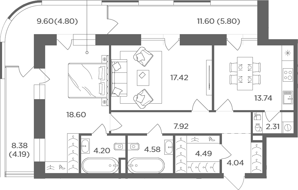 Планировка: 2-комнатная квартира 77,3 м² в ЖК «FORIVER»