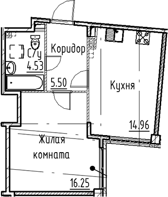 Планировка: Евродвушка 41,2 м² в ЖК «Кронфорт»