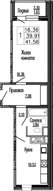 Планировка: 1-комнатная квартира 41,4 м² в ЖК «Клевер»