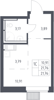 Планировка: Студия 21,8 м² в ЖК «Большое Путилково»