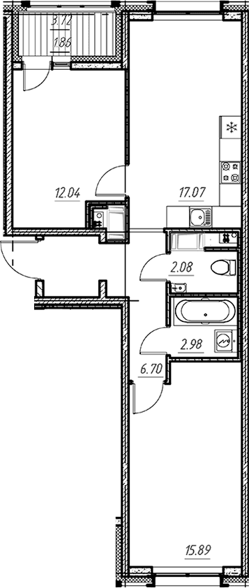 Планировка: 2-комнатная квартира 56,8 м² в ЖК «Новый Московский»
