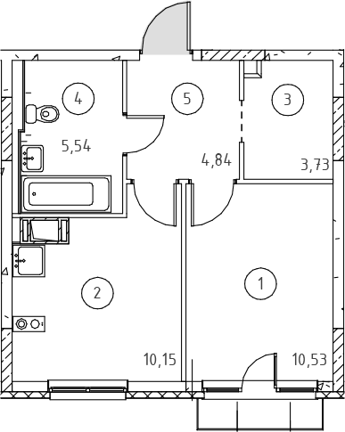 Планировка: 1-комнатная квартира 34,8 м² в ЖК «Новое Колпино»