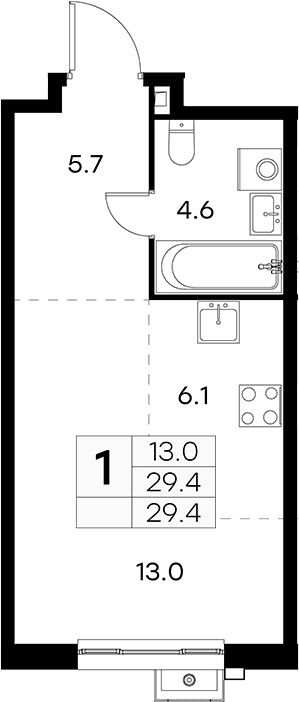 Планировка: Студия 29,4 м² в ЖК «Куркино 15»
