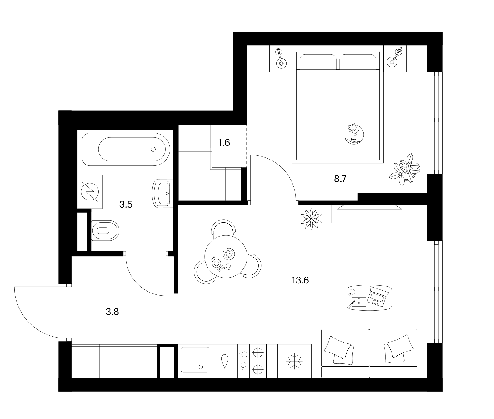 Планировка: 1-комнатная квартира 31,2 м² в ЖК «Ярославский»
