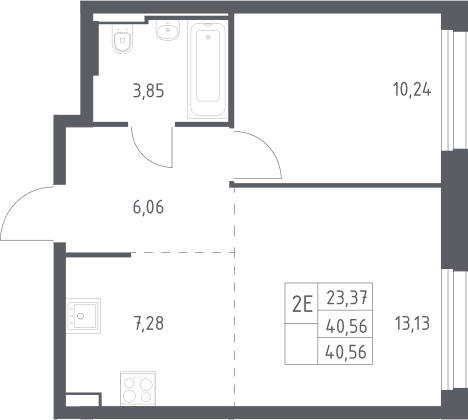 Планировка: Евродвушка 40,6 м² в ЖК «Квартал Строгино»