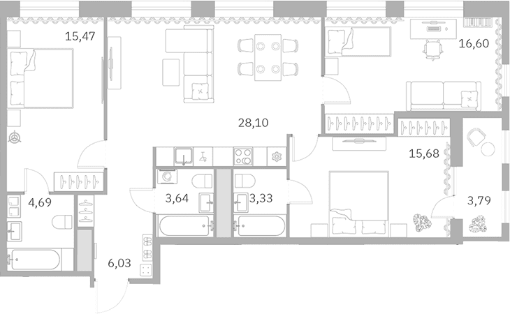 Планировка: Квартира евро-4 93,7 м² в ЖК «Talento»