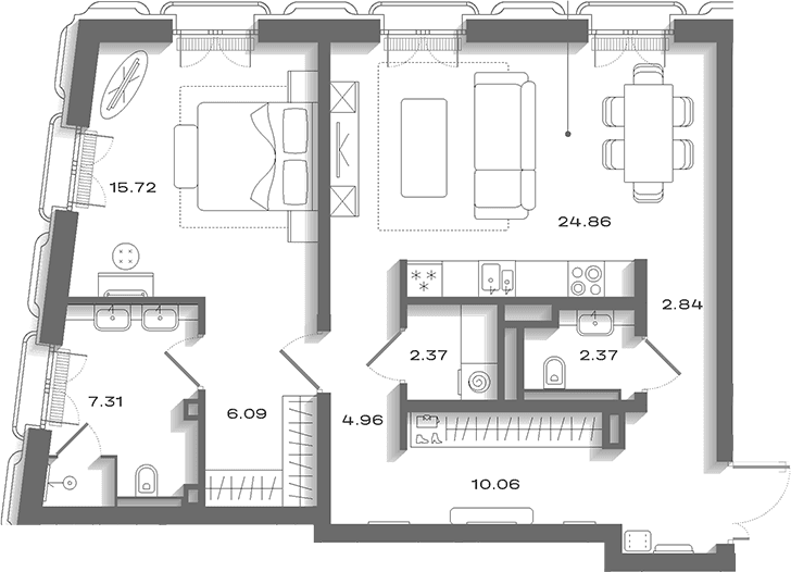 Планировка: Евродвушка 81,6 м² в ЖК «Дом Соболева»
