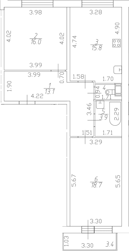 Планировка: Евротрёшка 68,8 м² в ЖК «Полет»