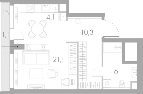 Планировка: Студия 41,5 м² в ЖК «Ривер Парк Кутузовский»