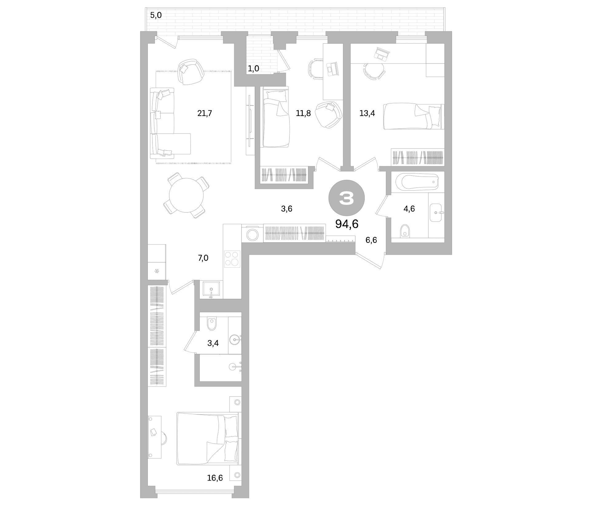 Планировка: Квартира евро-4 88,6 м² в ЖК «Северный ветер»