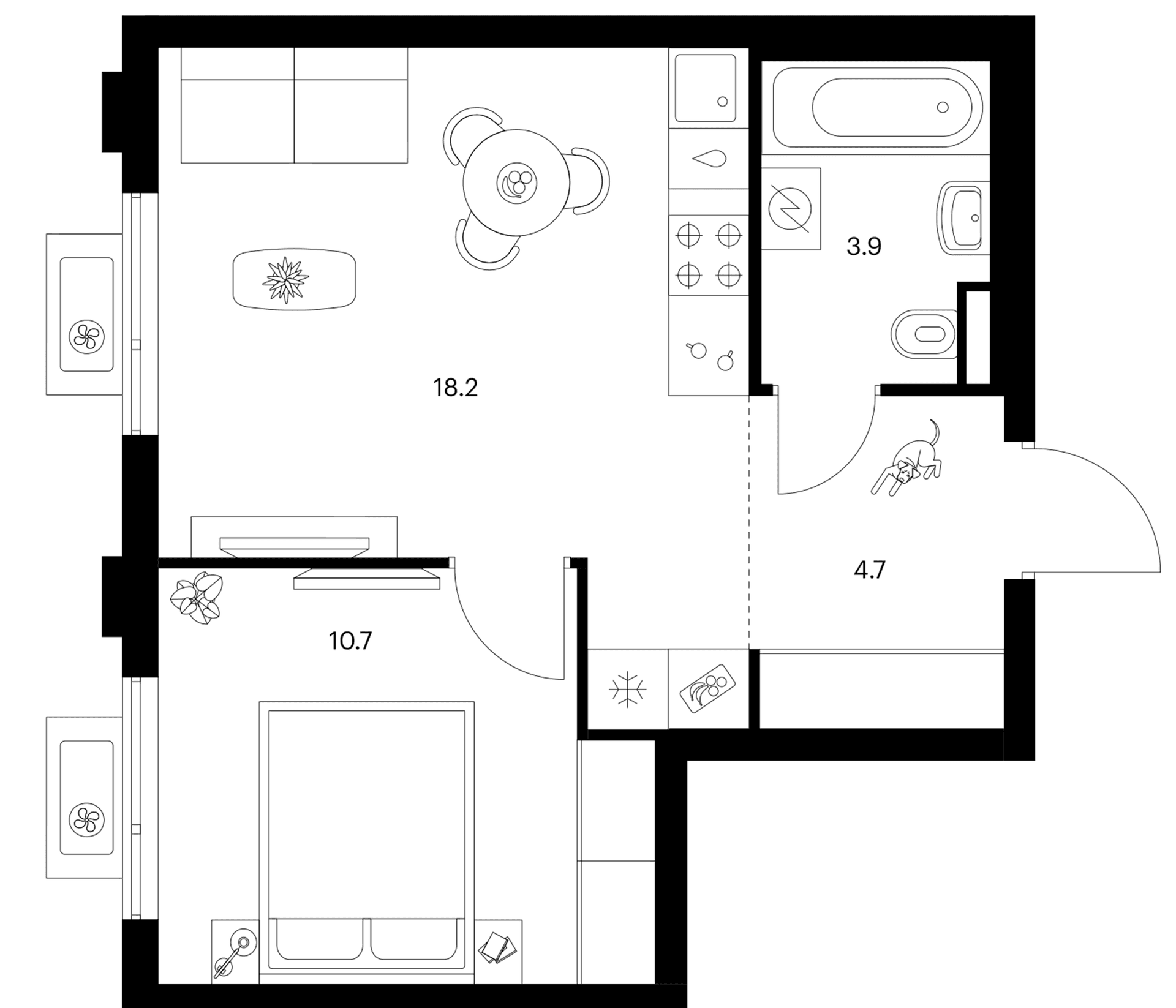 Планировка: 1-комнатная квартира 37,5 м² в ЖК «Белая Дача парк»