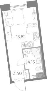 Планировка: Студия 21,4 м² в ЖК «Бульвар Грина»
