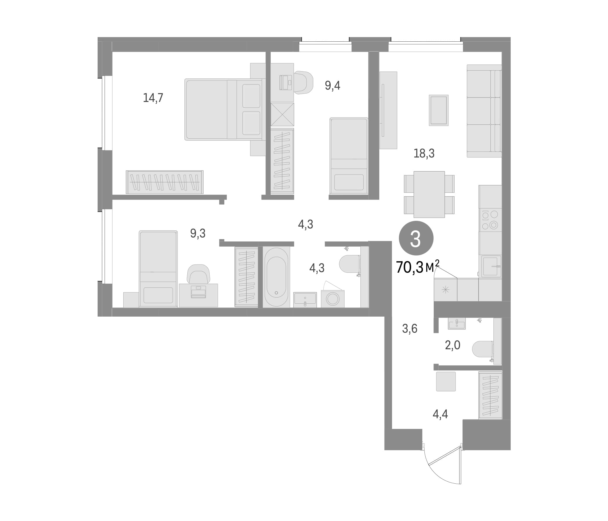 3-комнатная квартира