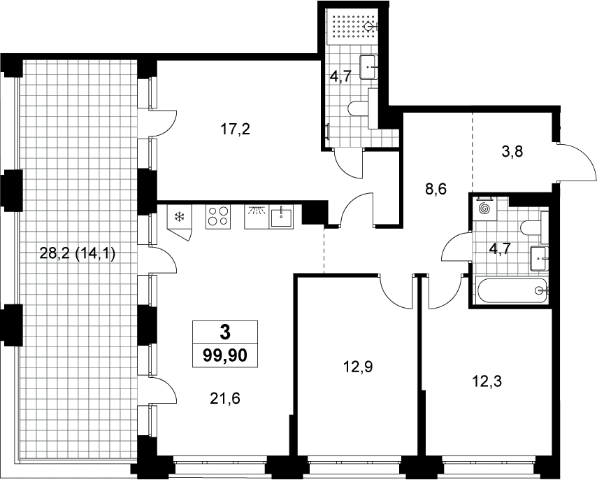 Планировка: Квартира евро-4 85,8 м² в ЖК «Хольм»