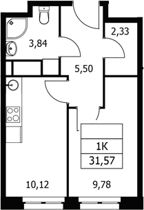 Планировка: 1-комнатная квартира 31,6 м² в ЖК «Волковская 67»