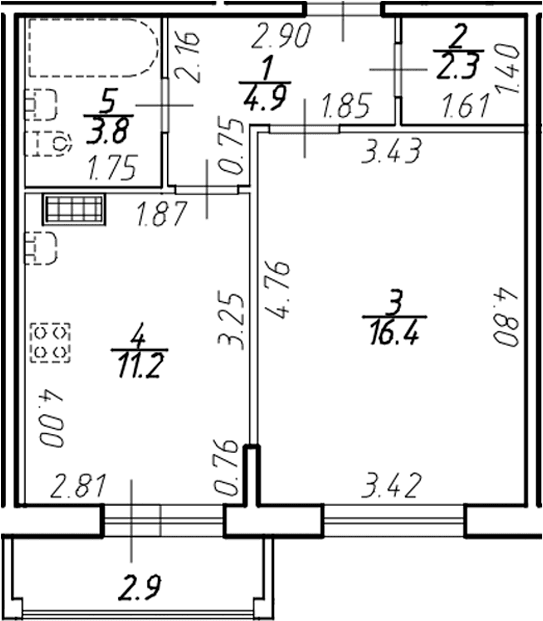 Планировка: 1-комнатная квартира 38,4 м² в ЖК «Ингрия Лэнд»
