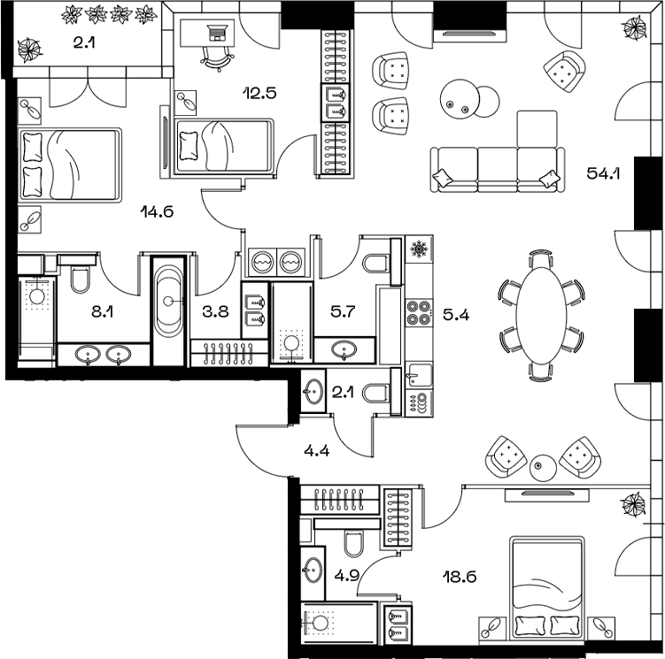 Планировка: Квартира евро-4 135,5 м² в ЖК «SHIFT»
