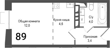 Планировка: Студия 24 м² в ЖК «Киноквартал»