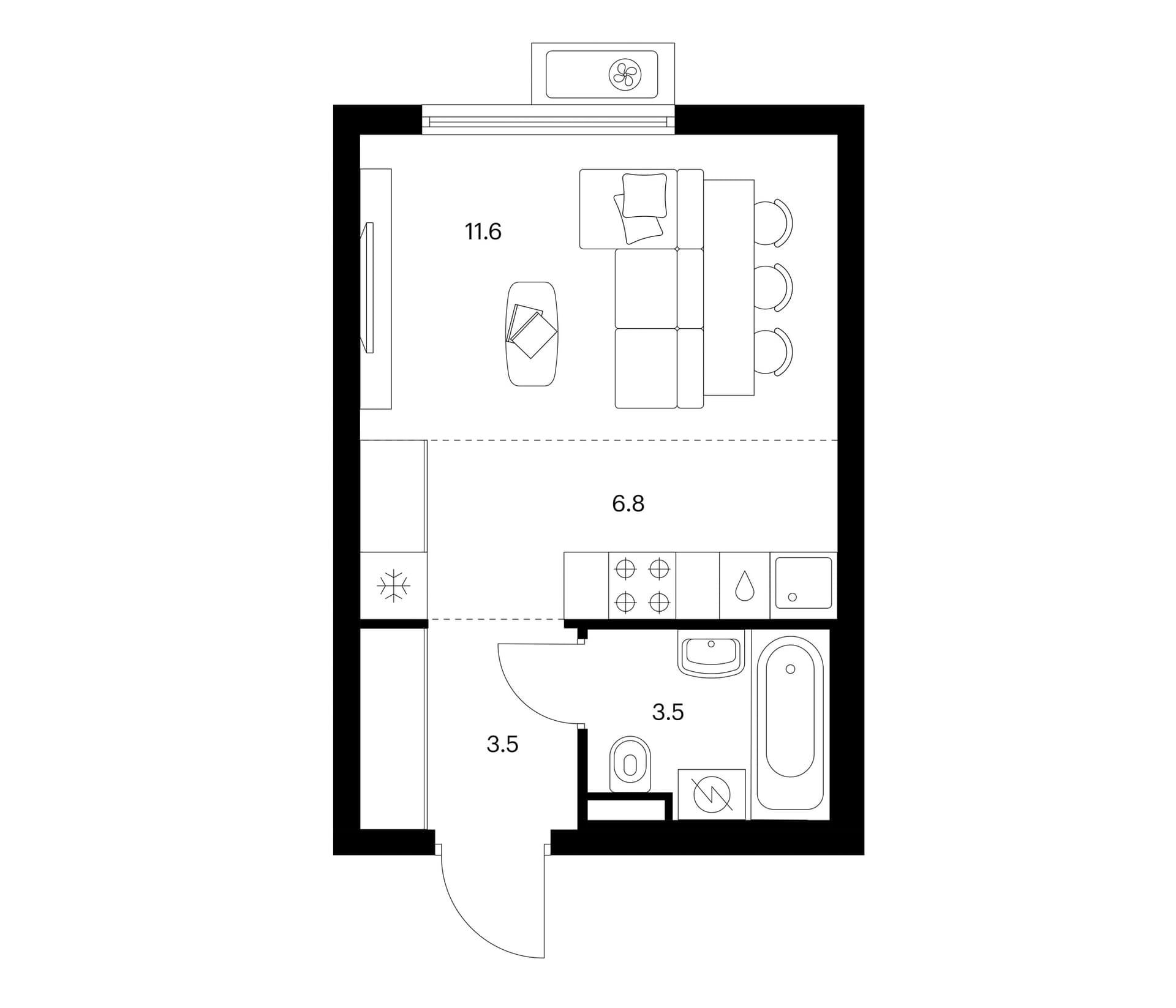 Планировка: Студия 25,4 м² в ЖК «Белая Дача парк»