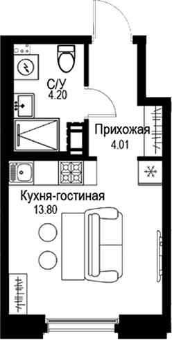 Планировка: Студия 22 м² в ЖК «ID Petrogradskaya»