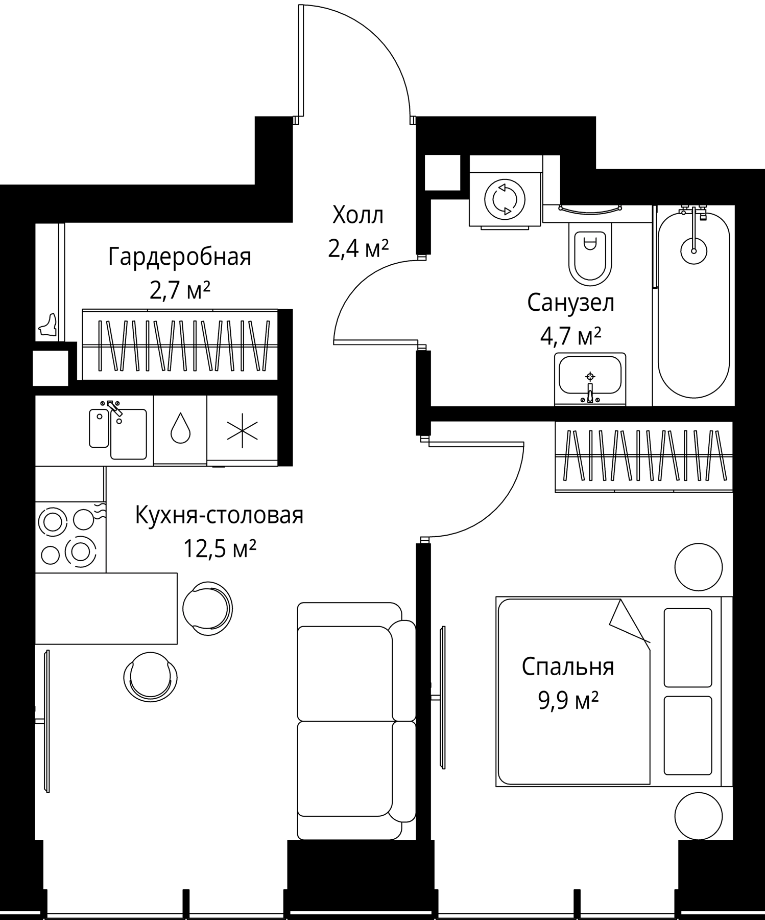 Планировка: Евродвушка 32,2 м² в ЖК «Веер»