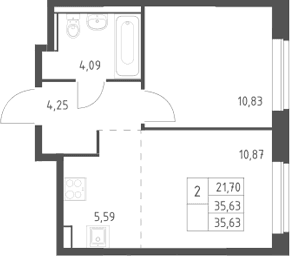 Планировка: Евродвушка 35,6 м² в ЖК «Егорово парк»