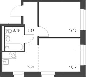 Планировка: Евродвушка 38,9 м² в ЖК «Живи! В Рыбацком»
