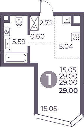 Планировка: Студия 29 м² в ЖК «Мневники от Гранель»