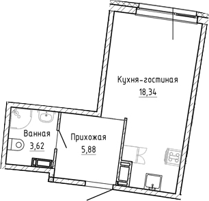 Планировка: Студия 27,8 м² в ЖК «Аквилон Рива»