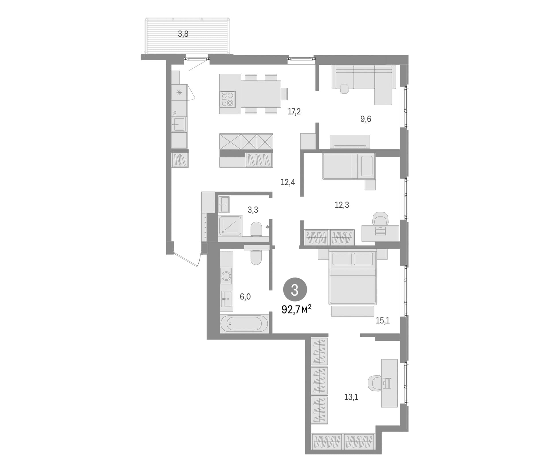 Планировка: Квартира евро-4 89 м² в ЖК «Брусника в Новоселье»