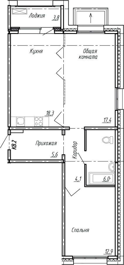 Планировка: Евротрёшка 64,3 м² в ЖК «Сибирь»