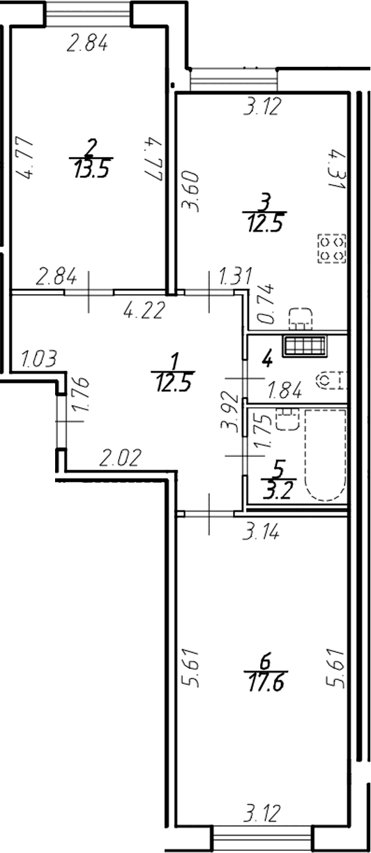 Планировка: 2-комнатная квартира 61,3 м² в ЖК «Ингрия Лэнд»