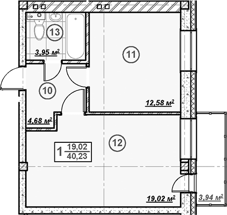 Планировка: 1-комнатная квартира 40,2 м² в ЖК «Ликино»