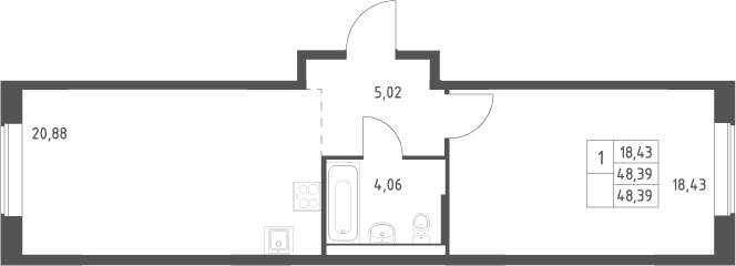 Планировка: Евродвушка 48,4 м² в ЖК «Большое Юрлово»