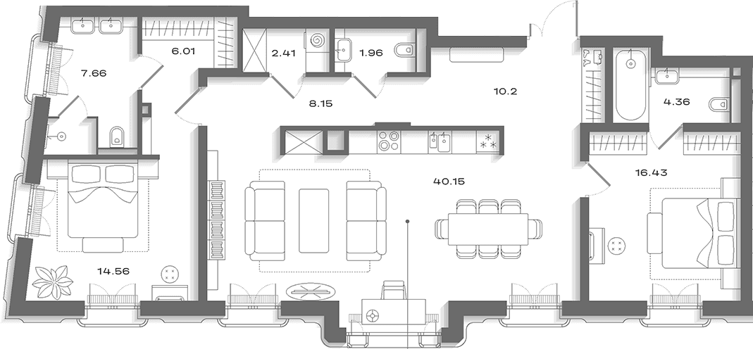 Планировка: Евротрёшка 117,2 м² в ЖК «Дом Соболева»