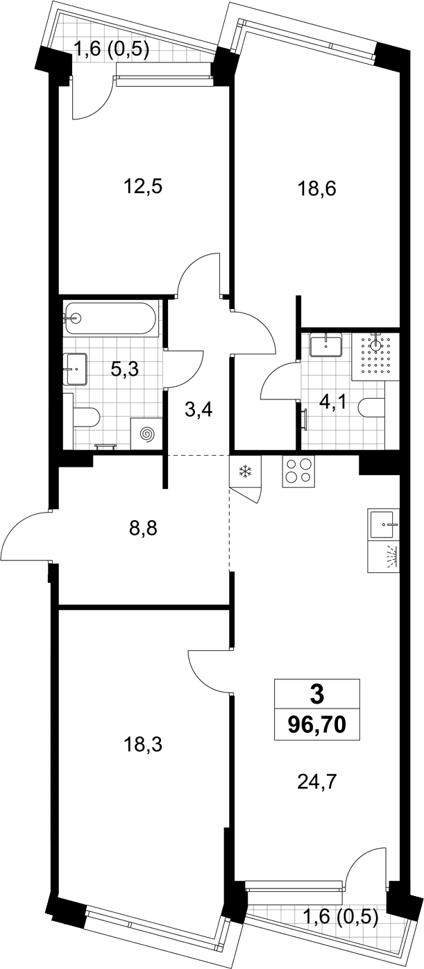 Планировка: Квартира евро-4 95,7 м² в ЖК «Хольм»
